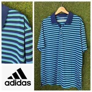 Adidas Golf Performance Polo Shirt Striped Moisture Wicking Short Sleeve Size XL